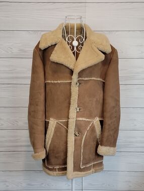 Lakeland Shearling Coat with Cream Trim - Men Size 42 Vintage 70s